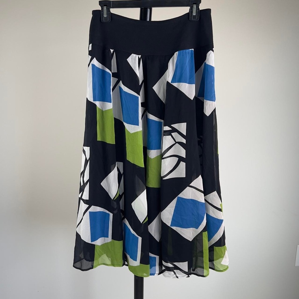 Jones New York Geometric Abstract Print Midi Skirt Black Blue Green Petite PM